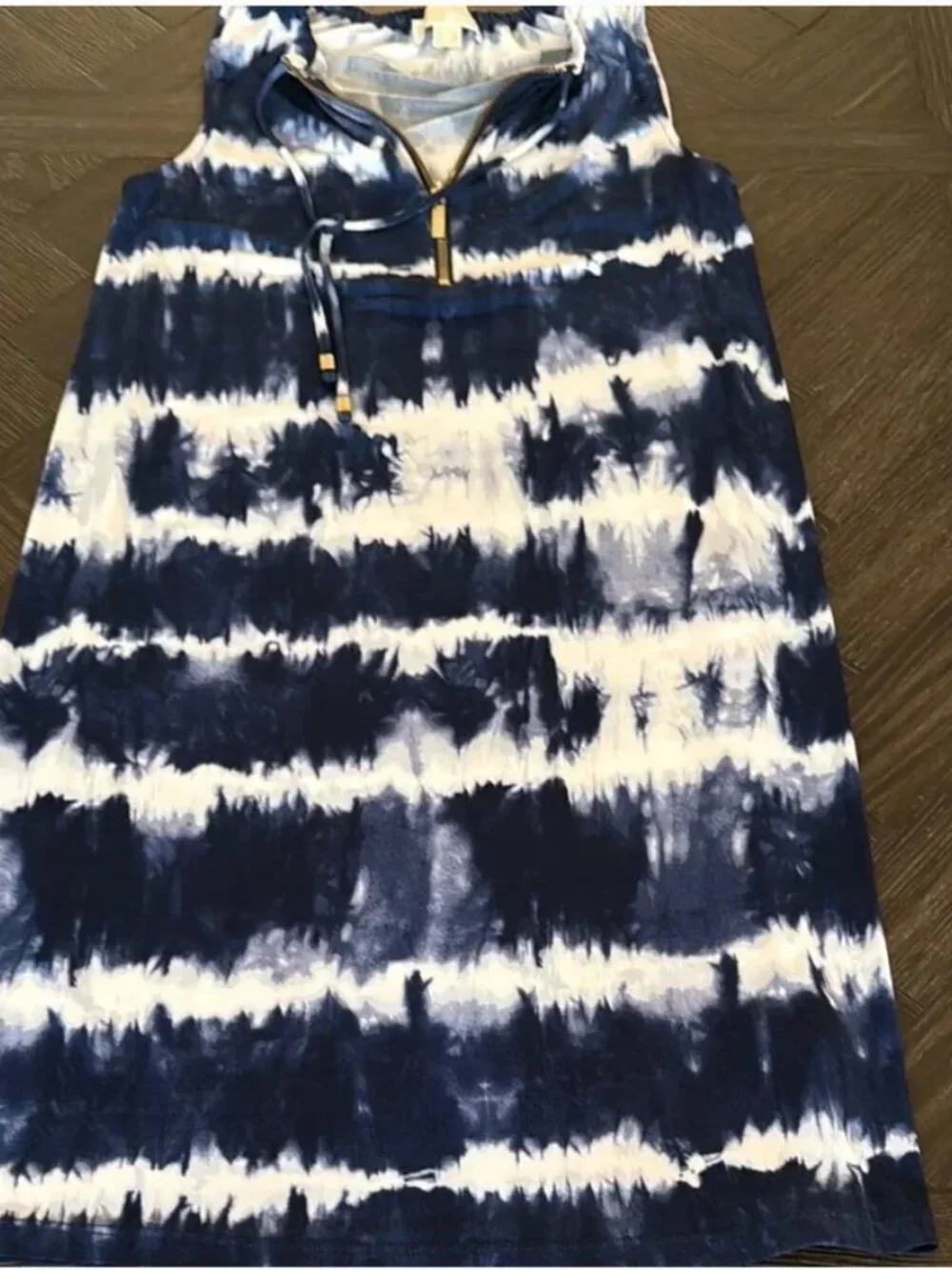 Michael Kors Blue White Tie Dye Dress XS Sleeveless Half Zip Resort Cruise Cover